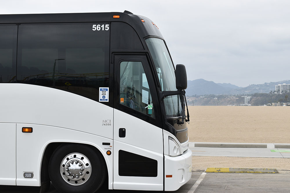 Los Angeles Charter bus parked at Santa Monica Beach