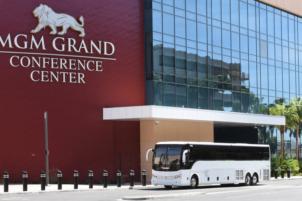 Tour Bus parked outside MGM's new conference center in Las Vegas