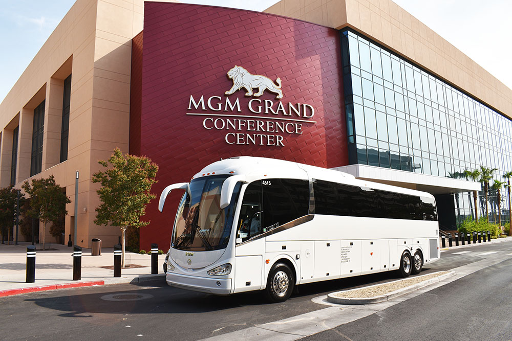 White Charter Bus in Front of MGM Grand Conference Center in Las Vegas