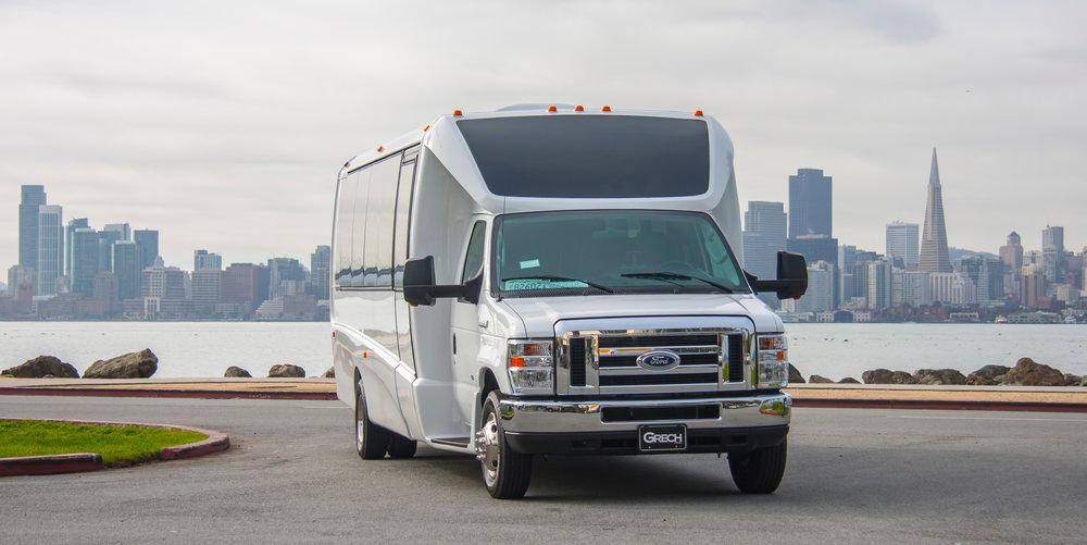 Mini Bus Rental Exterior against Las Vegas Skyline