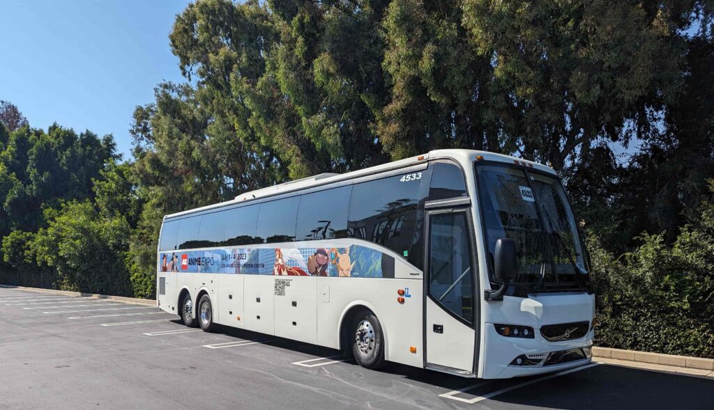 Los Angeles convention center transportation with bus wrap